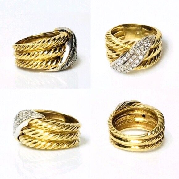David Yurman 18k Gold Diamond Crossover Ring - Picture 3 of 7